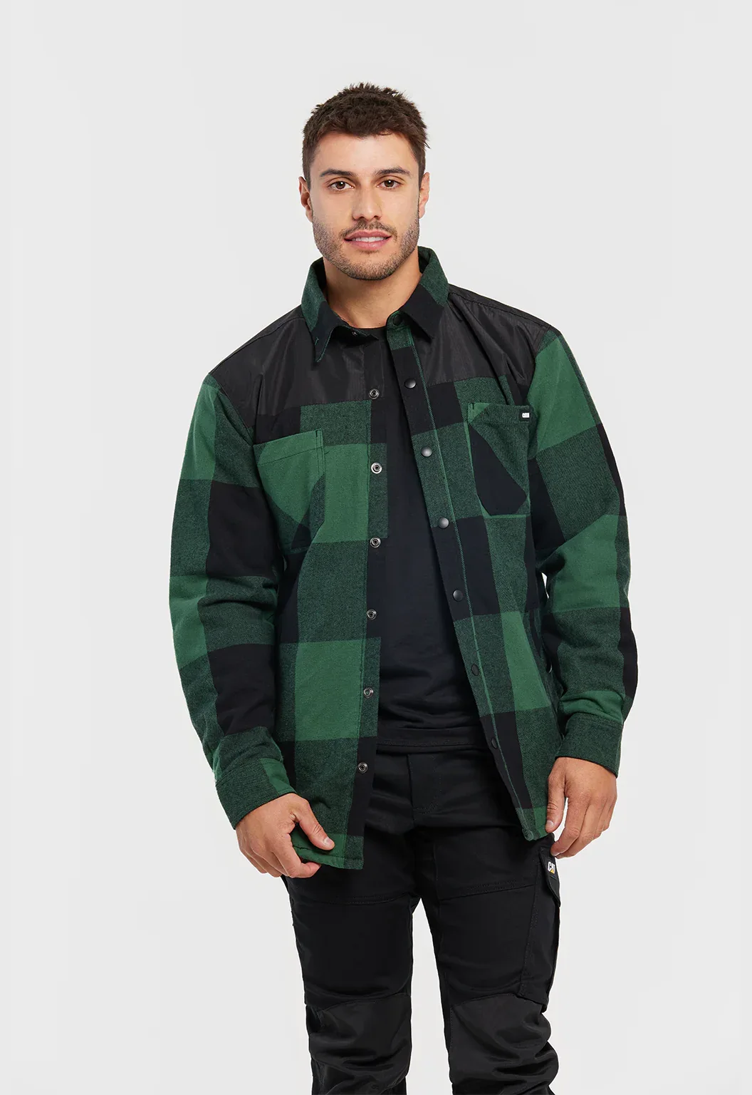 Block Check Insulated Shirt Jacket - Pine Needle Black