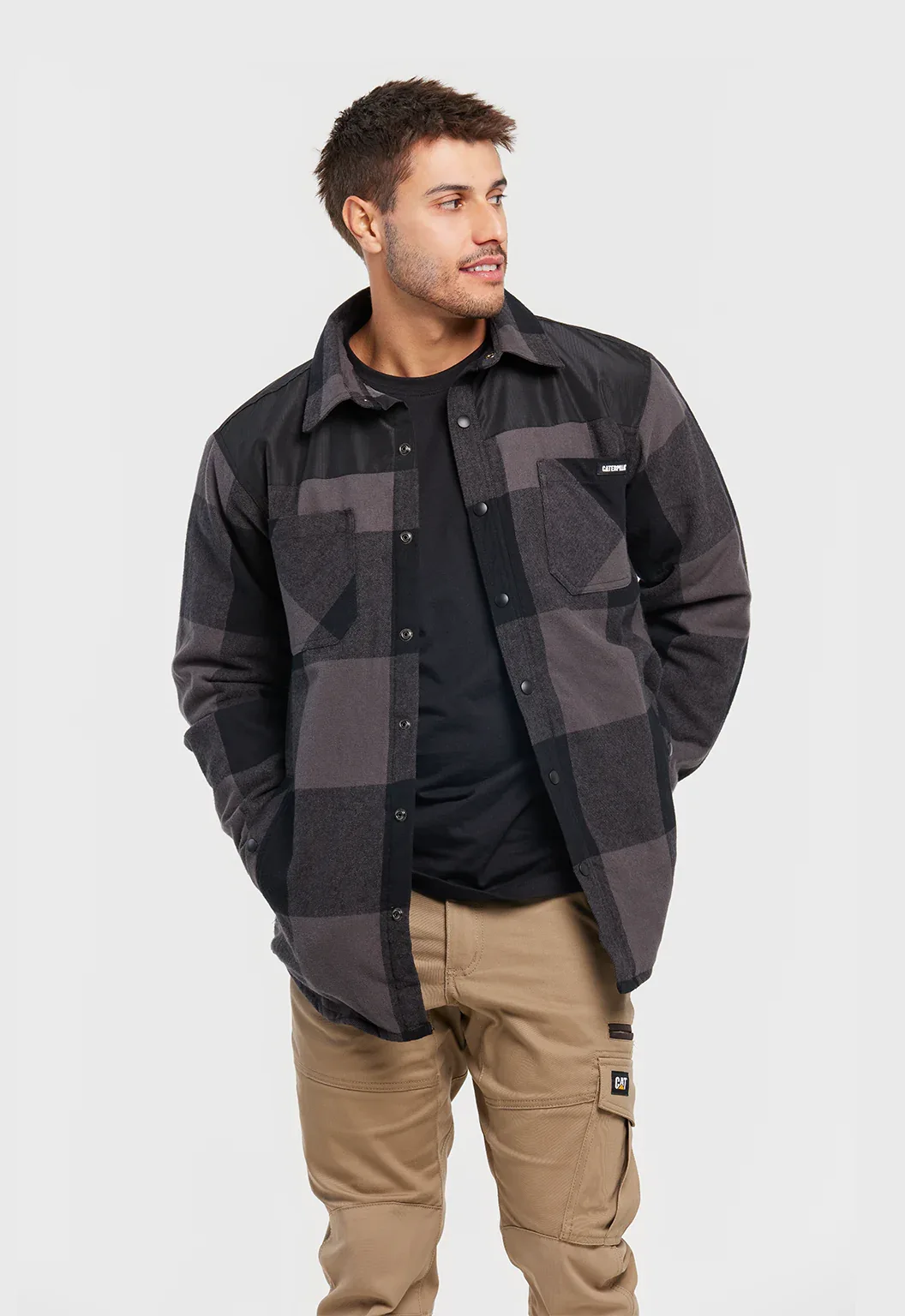 Block Check Insulated Shirt Jacket - Pitch Black Grey - Image 3