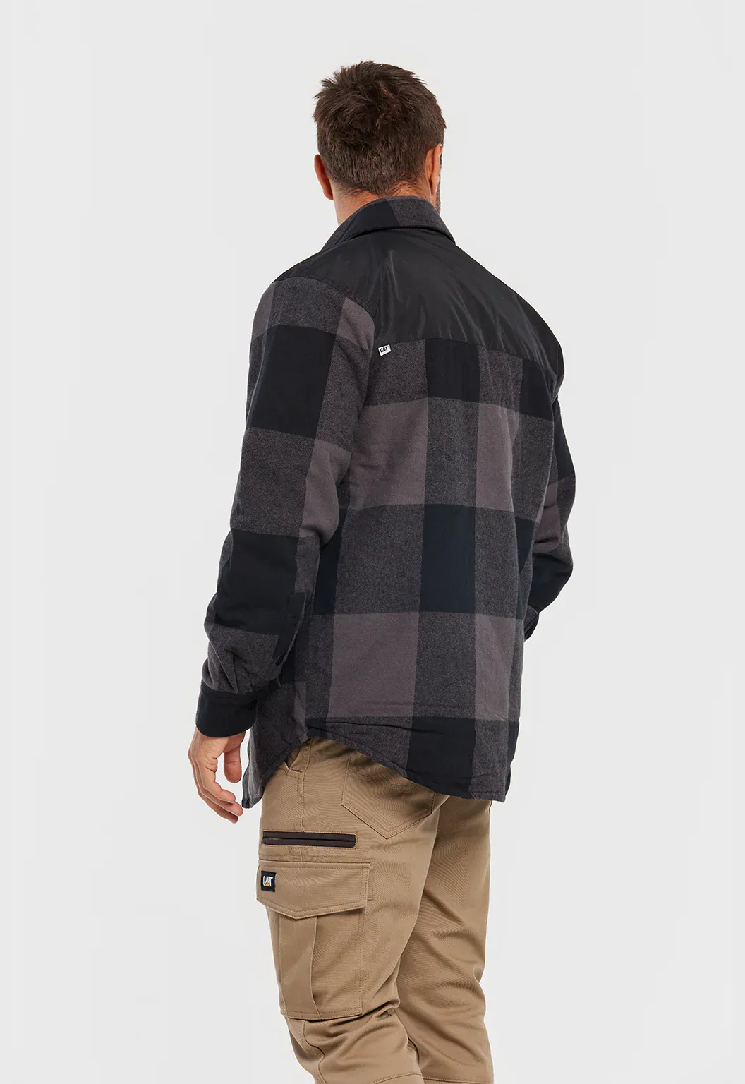 Block Check Insulated Shirt Jacket - Pitch Black Grey - Image 4
