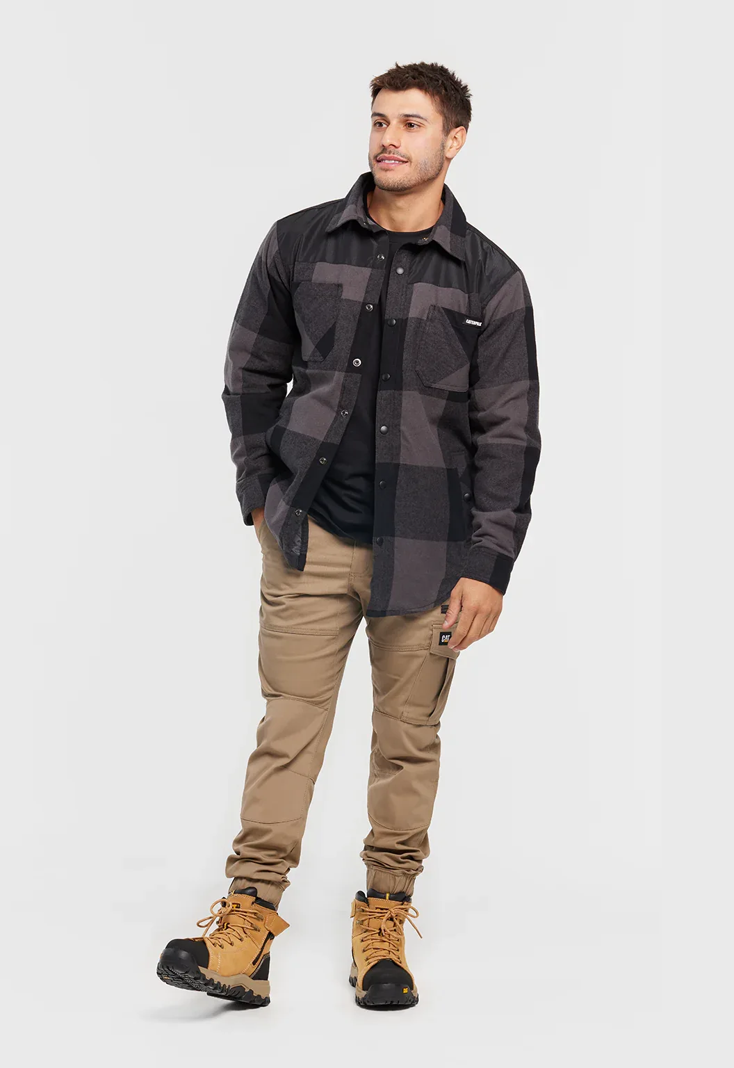 Block Check Insulated Shirt Jacket - Pitch Black Grey - Image 5