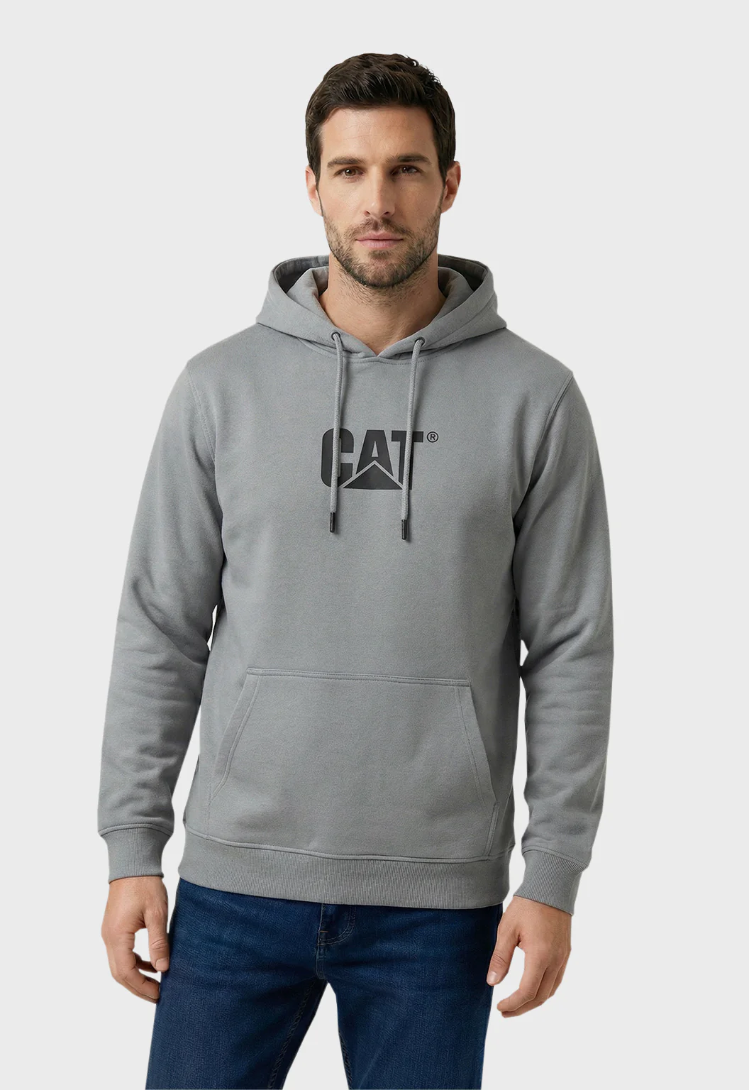 CAT Fleece Pullover Hoodie - Heather Grey/Washed Black