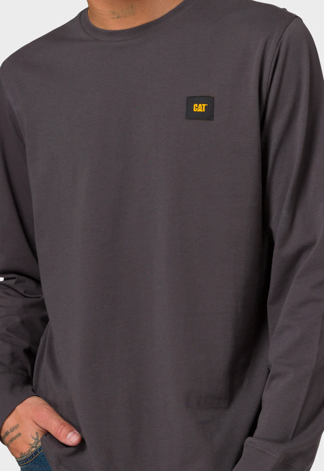 CAT Patch Long Sleeve Tee - Washed Black - Image 5