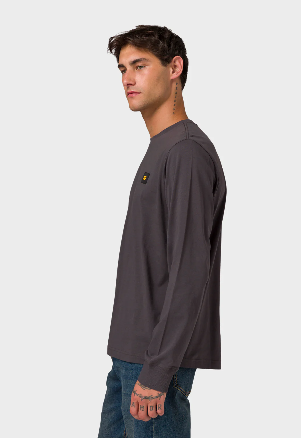 CAT Patch Long Sleeve Tee - Washed Black - Image 6