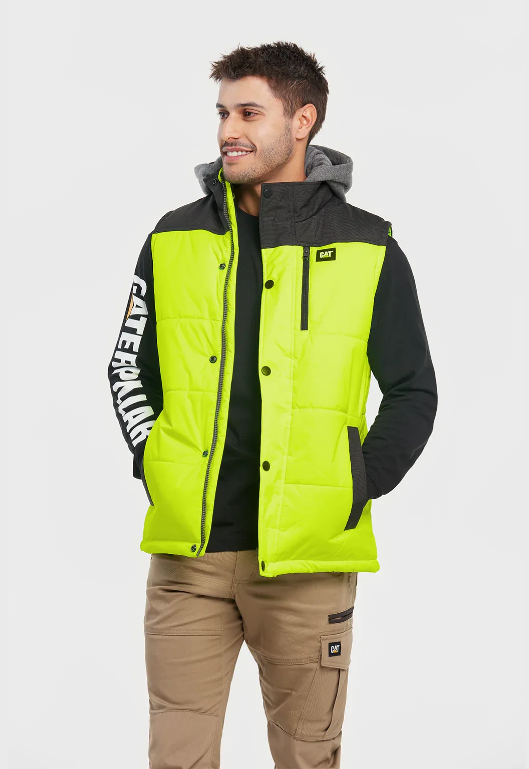 Hi-Vis Hooded Work Vest - Yellow