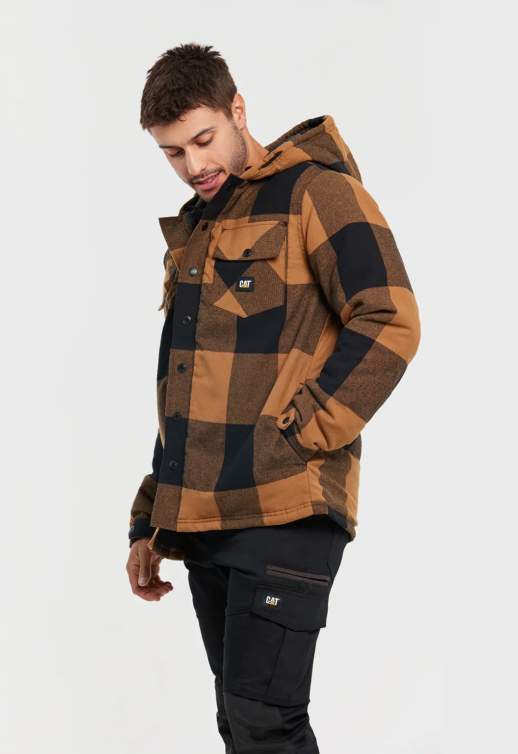 Hooded Flannel Shirt Jacket - Black Bronze - Image 3