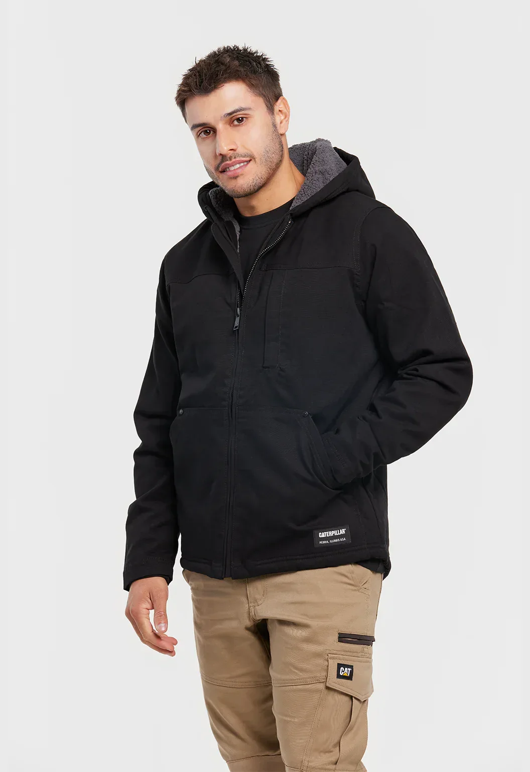 Hooded Sherpa Lined Jacket - Black