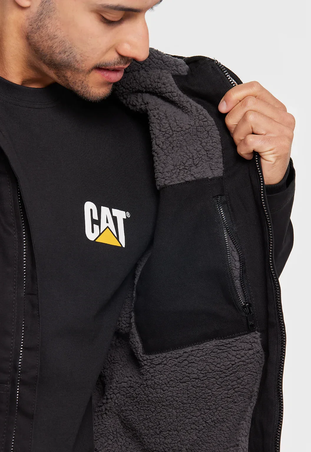 Hooded Sherpa Lined Jacket - Black - Image 2