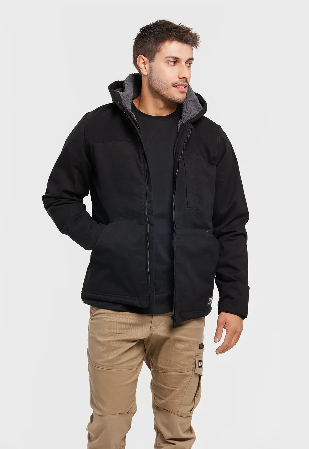 Hooded Sherpa Lined Jacket - Black - Image 3
