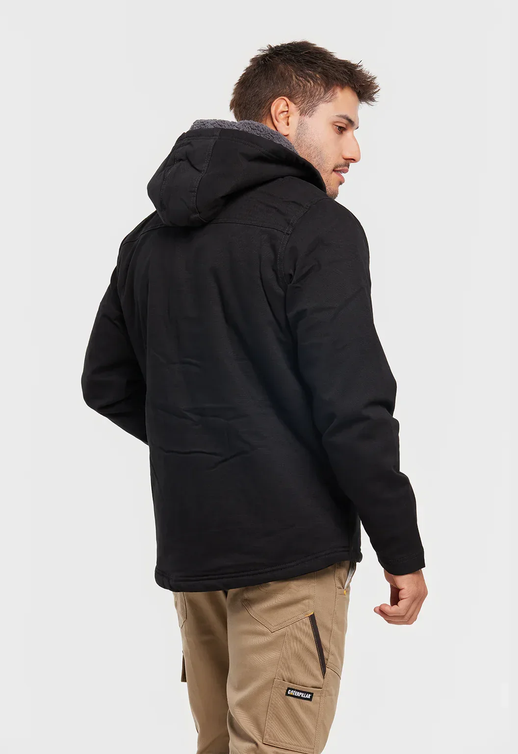 Hooded Sherpa Lined Jacket - Black - Image 4