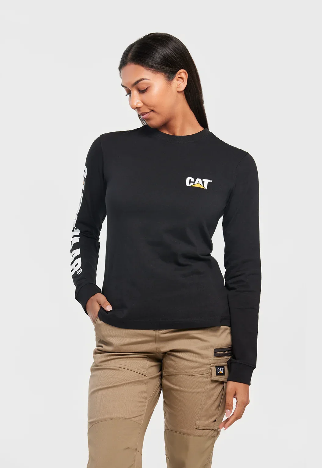 Womens Long Sleeve Trademark Banner Tee - Black - Image 3