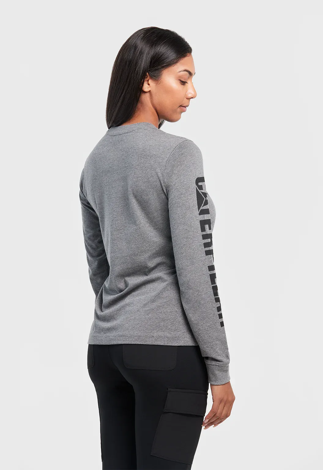 Womens Long Sleeve Trademark Banner Tee - Dark Heather Grey - Image 3