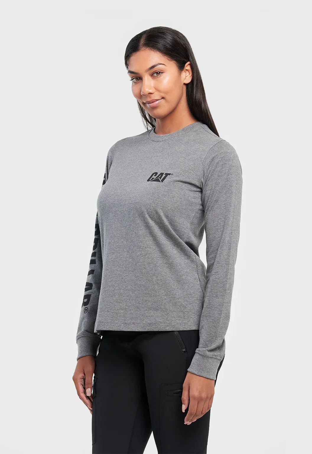 Womens Long Sleeve Trademark Banner Tee - Dark Heather Grey - Image 4